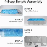 18' x 9' x 47" Rectangular Above Ground Pool Set with Removable Ladder and Filter Pump, Large Swimming Pool for Backyard, Gray - Image 6