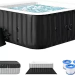 Inflatable Hot Tub, 240 Gal Large Square Portable Blow Up Hot Tub, 4-6 Person Leak-Proof PVC Outdoor Spa with 120 Air Jets, Heater Pump and Insulated Cover, 73x25 Inch