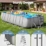 18' x 9' x 47" Rectangular Above Ground Pool Set with Removable Ladder and Filter Pump, Large Swimming Pool for Backyard, Gray - Image 3