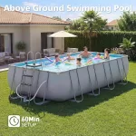 18' x 9' x 47" Rectangular Above Ground Pool Set with Removable Ladder and Filter Pump, Large Swimming Pool for Backyard, Gray - Image 2