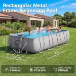 18' x 9' x 47" Rectangular Above Ground Pool Set with Removable Ladder and Filter Pump, Large Swimming Pool for Backyard, Gray - Image 5